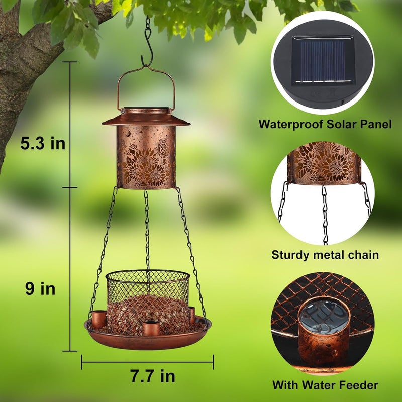 Tepaken Butterfly Solar Bird Feeder for Outdoor Hanging Gifts for Women Mom Sunflower Metal Wild Birdfeeder Garden Lantern Decor Lanterns Outside for Yard Patio Lawn Pathway Landscape - Image 4